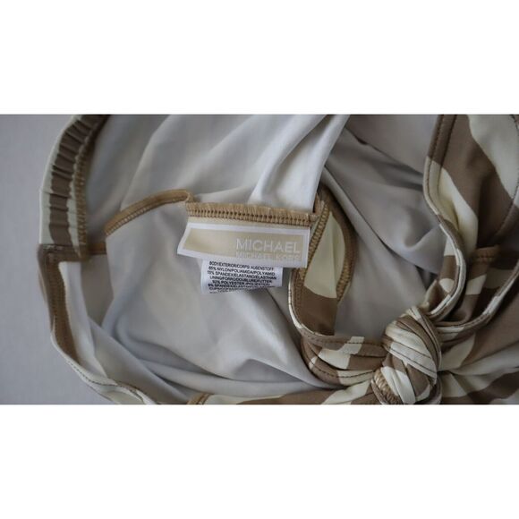 Michael Kors Women's Sz S Khaki Zebra Print Tie Front Tankini Swimsuit Top $102+ - Picture 10 of 16